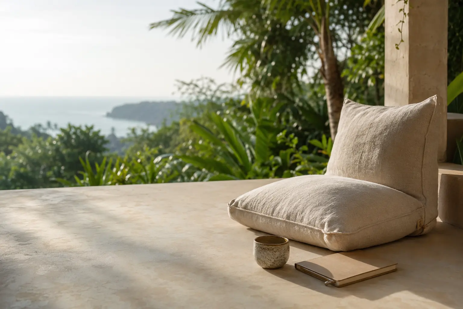 Eine ruhige offene Terrasse inmitten tropischer Natur in Thailand